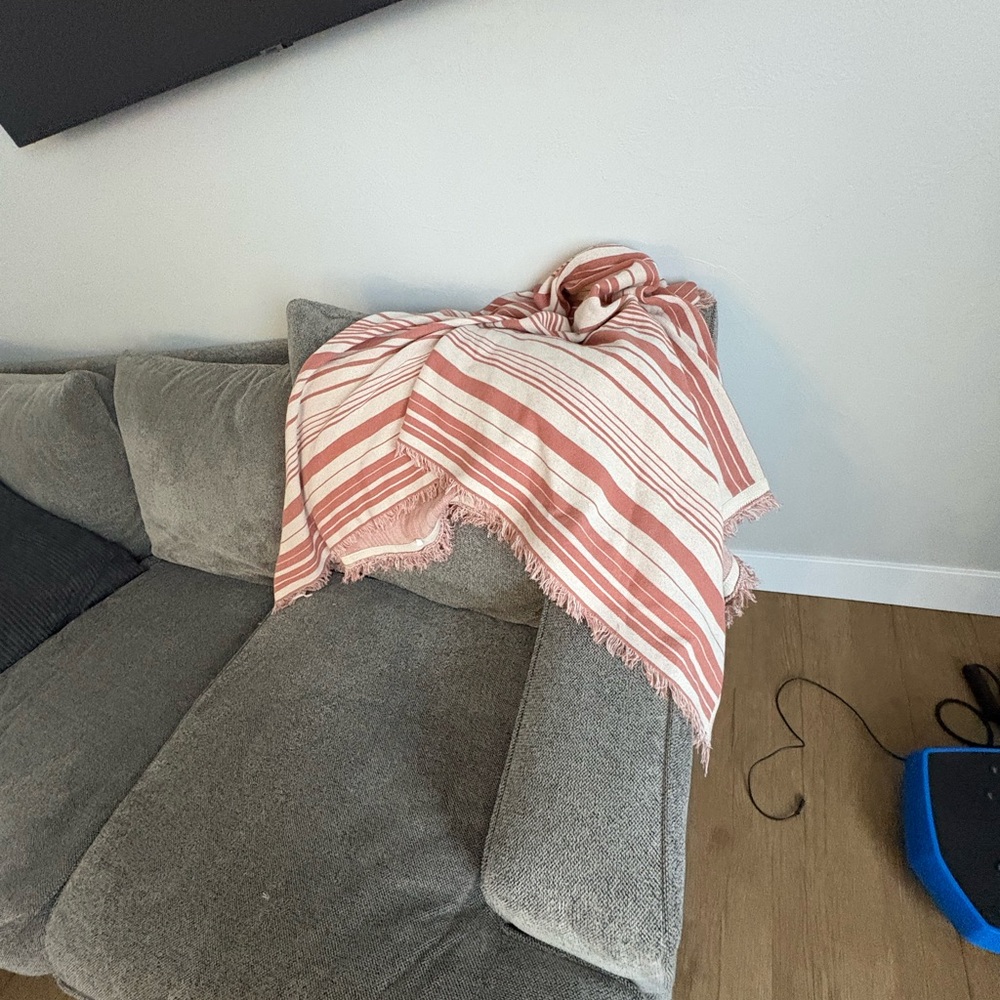 Mainstays Coral and Cream Striped Throw Blanket - Picture 7 of 7